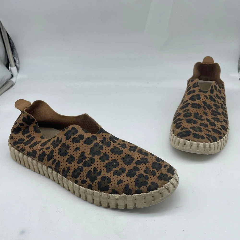Ilse Jacobsen Tulip Leopard Print Slip On Loafers Womens EU 40 Tan Black